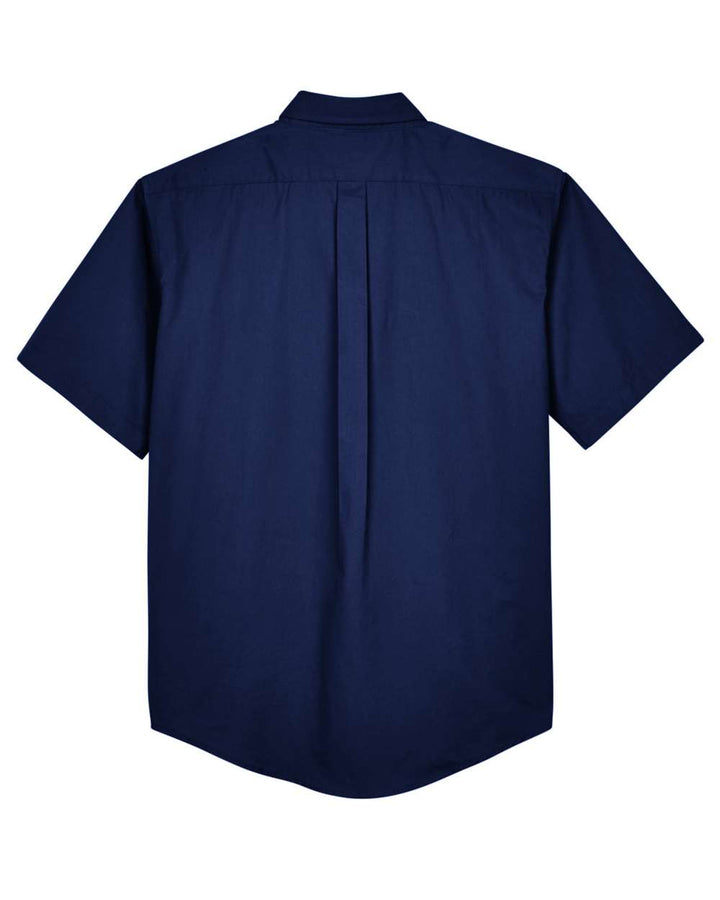 Rear View of Classic Navy Men's Tall Optimum Short Sleeve Twill Dress Shirt - 88194T