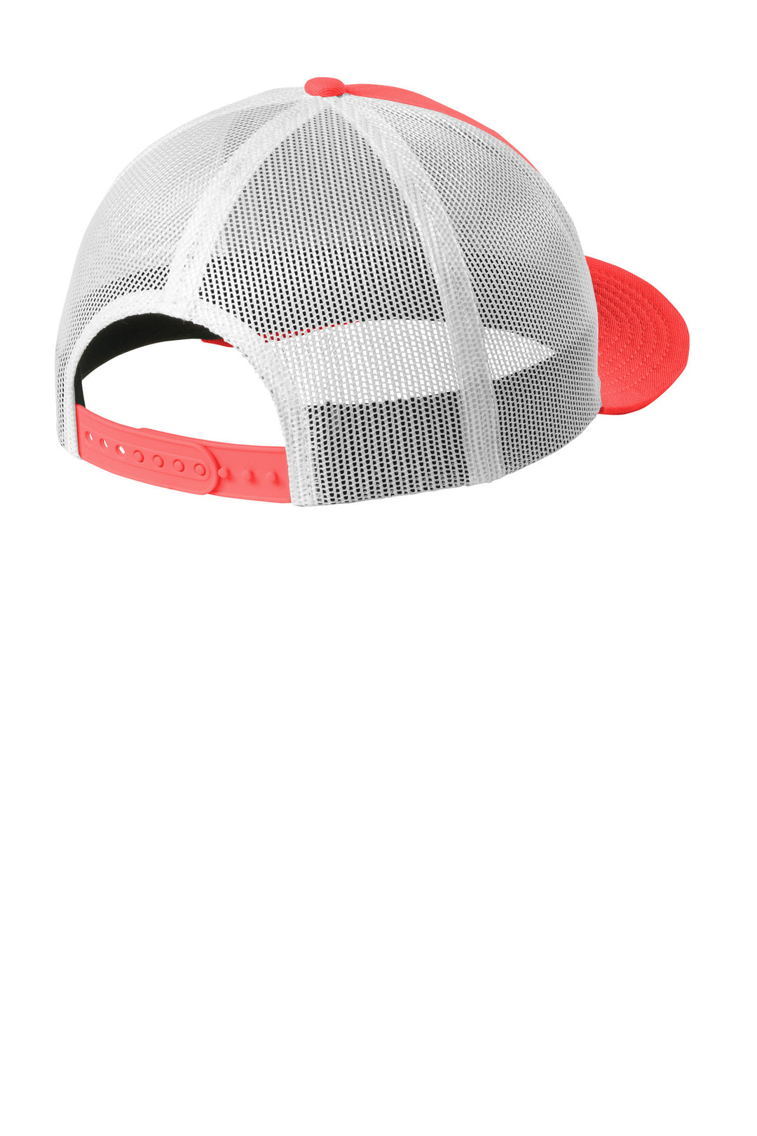 Rear View of Coral/White New Era Snapback Low Profile Trucker Cap NE207