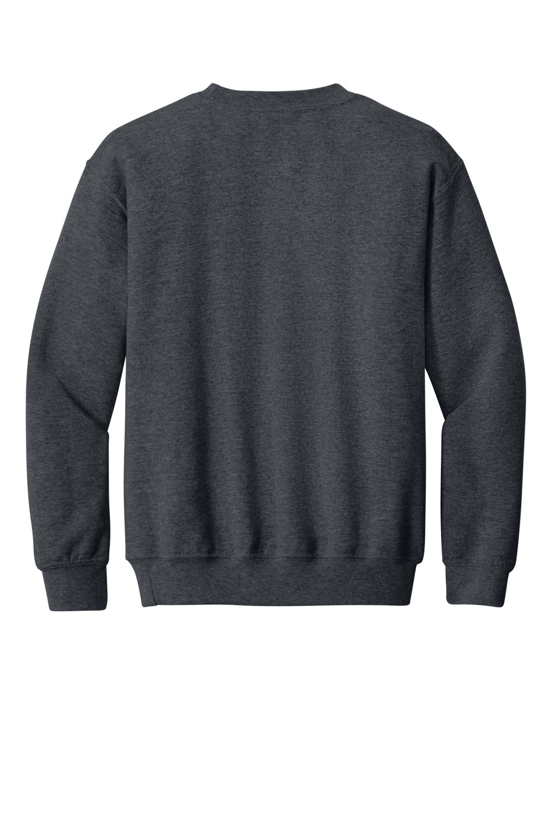 Rear View of DarkHthr Gildan Youth Heavy Blend Crewneck Sweatshirt. 18000B