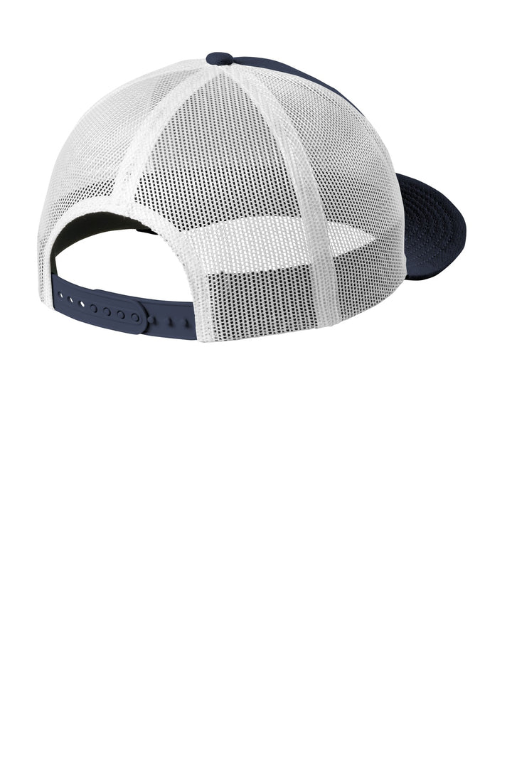Rear View of Deep Navy/Wht New Era Snapback Low Profile Trucker Cap NE207