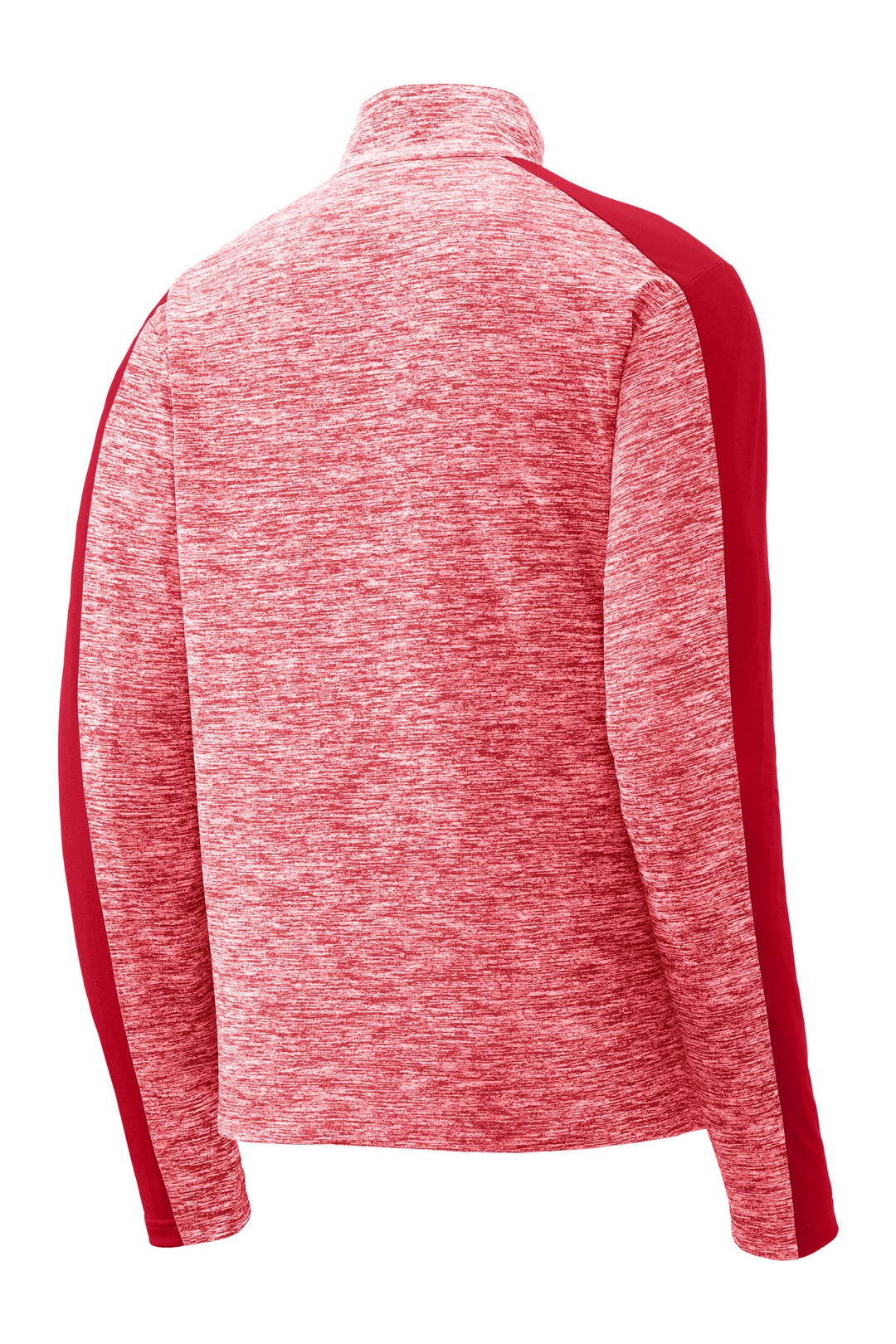 Rear View of Dp Red E/Dp Rd Sport-Tek PosiCharge Electric Heather Colorblock 1/4-Zip Pullover. ST397