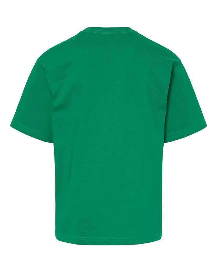 Rear View of Fine Kelly Green Youth Gold Soft Touch T-Shirt - 4850