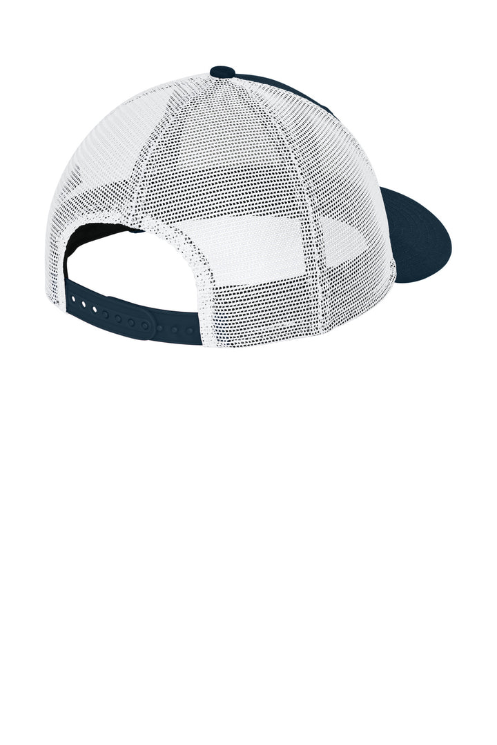 Rear View of FlagDpNv/W New Era Snapback Low Profile Trucker Cap NE207