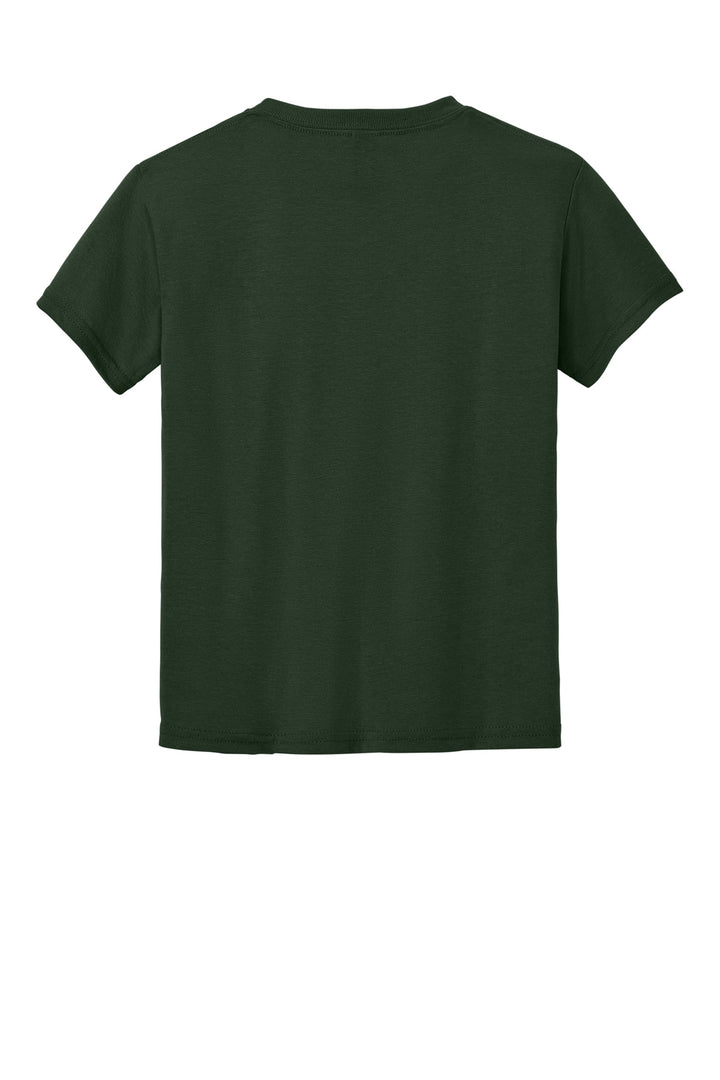 Rear View of Forest Gildan Youth DryBlend 50 Cotton/50 Poly T-Shirt. 8000B