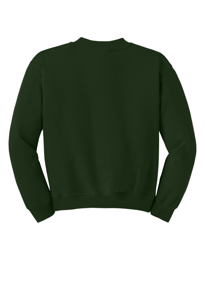 Rear View of Forest Gildan Youth Heavy Blend Crewneck Sweatshirt. 18000B