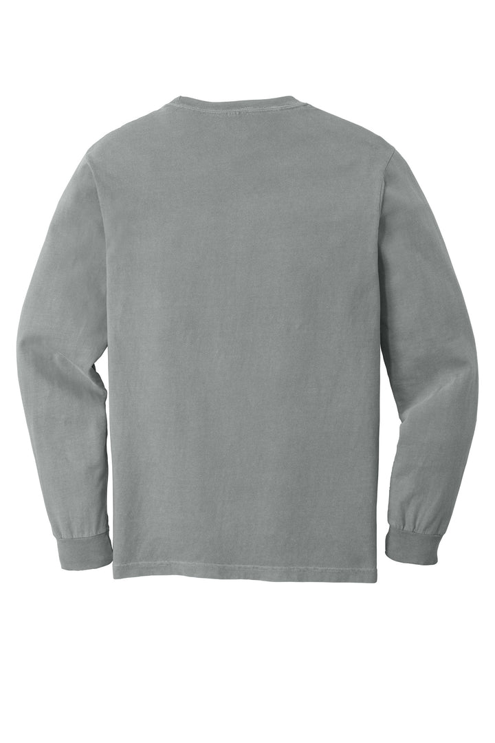 Rear View of Granite COMFORT COLORS Heavyweight Ring Spun Long Sleeve Pocket Tee. 4410