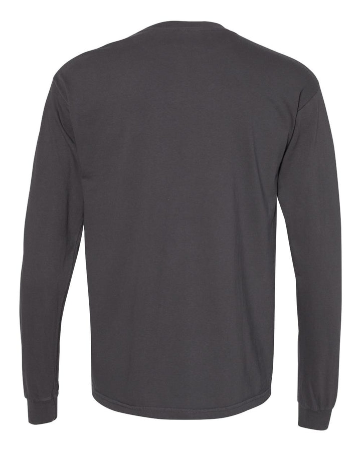 Rear View of Graphite Garment-Dyed Heavyweight Long Sleeve T-Shirt - 6014