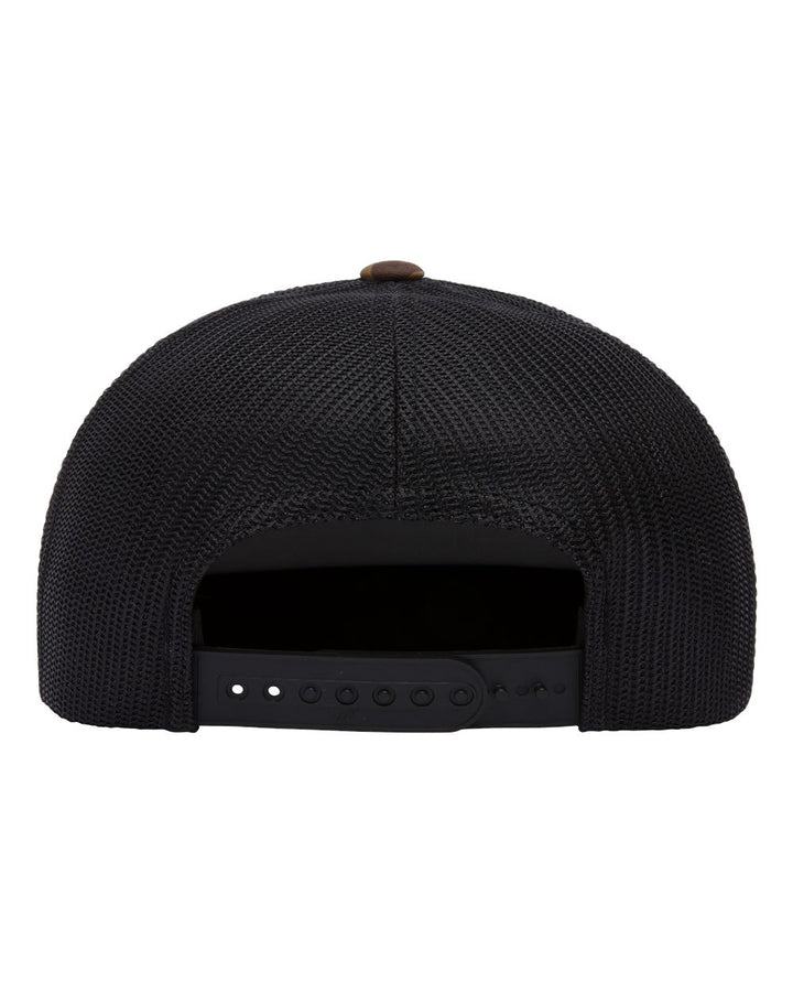 Rear View of Green Camo/ Black Five-Panel Classic Trucker Cap - 6006