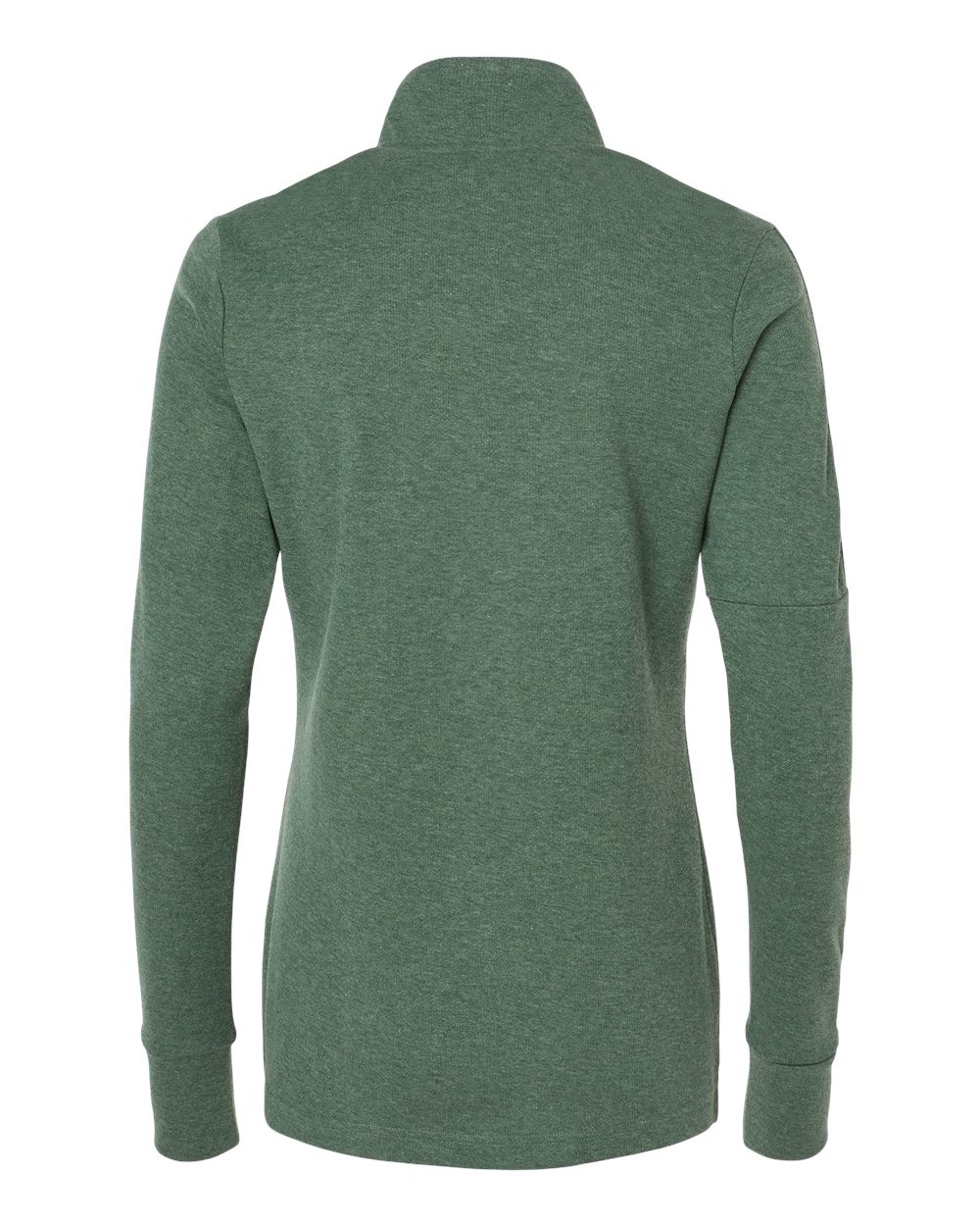 Rear View of Green Oxide Melange Women's 3-Stripes Quarter-Zip Sweater - A555