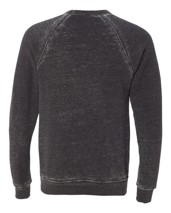 Rear View of Grey Acid Wash Sponge Fleece Raglan Crewneck Sweatshirt - 3901
