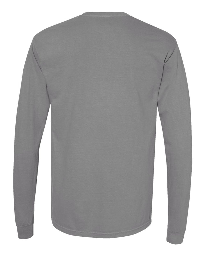 Rear View of Grey Garment-Dyed Heavyweight Long Sleeve T-Shirt - 6014