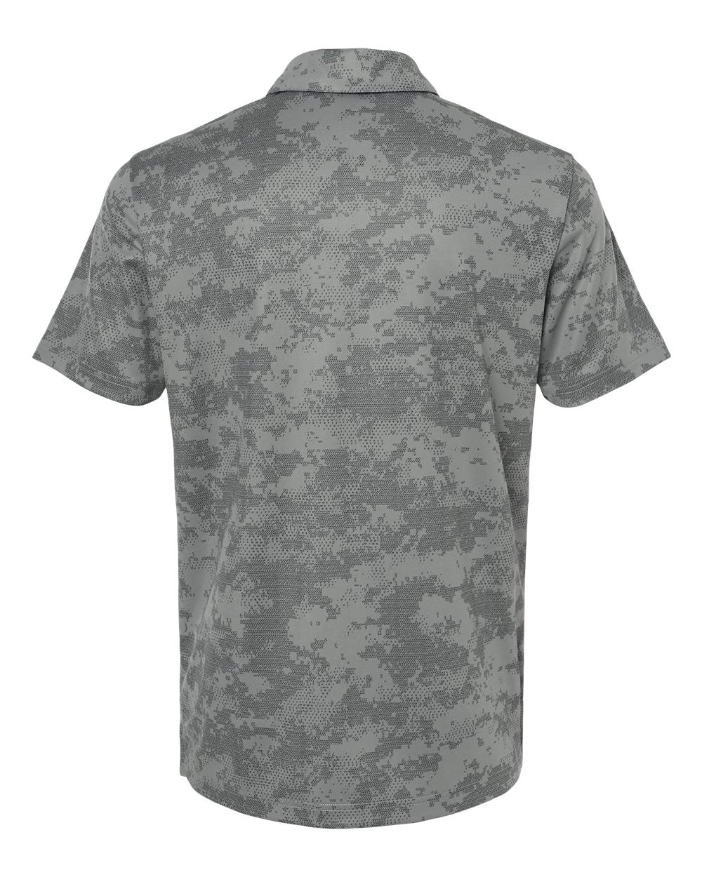 Rear View of Grey Three Camo Polo - A550