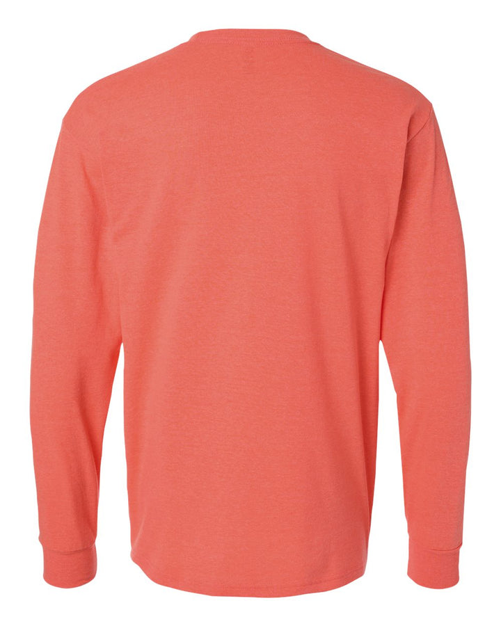 Rear View of Heather Coral Gold Soft Touch Long Sleeve T-Shirt - 4820