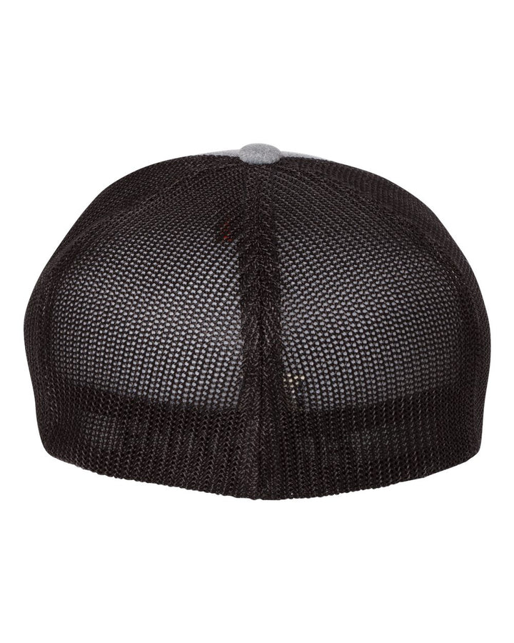 Rear View of Heather Grey/ Black Mélange Trucker Cap - 6311