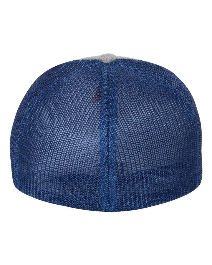 Rear View of Heather Grey/ Royal Mélange Trucker Cap - 6311