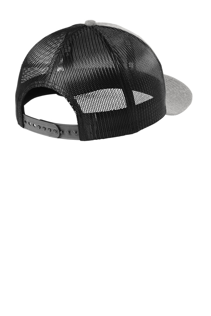 Rear View of Heather Gry/Bk New Era Snapback Low Profile Trucker Cap NE207