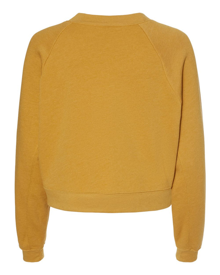 Rear View of Heather Mustard Women's Raglan Pullover Fleece - 7505