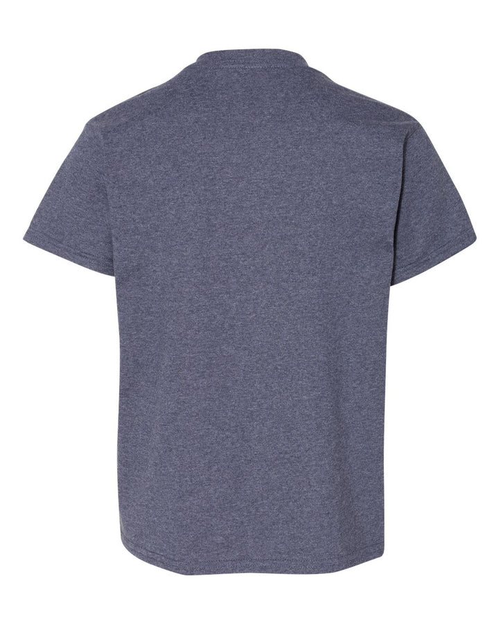 Rear View of Heather Navy Heavy Cotton™ Youth T-Shirt - 5000B