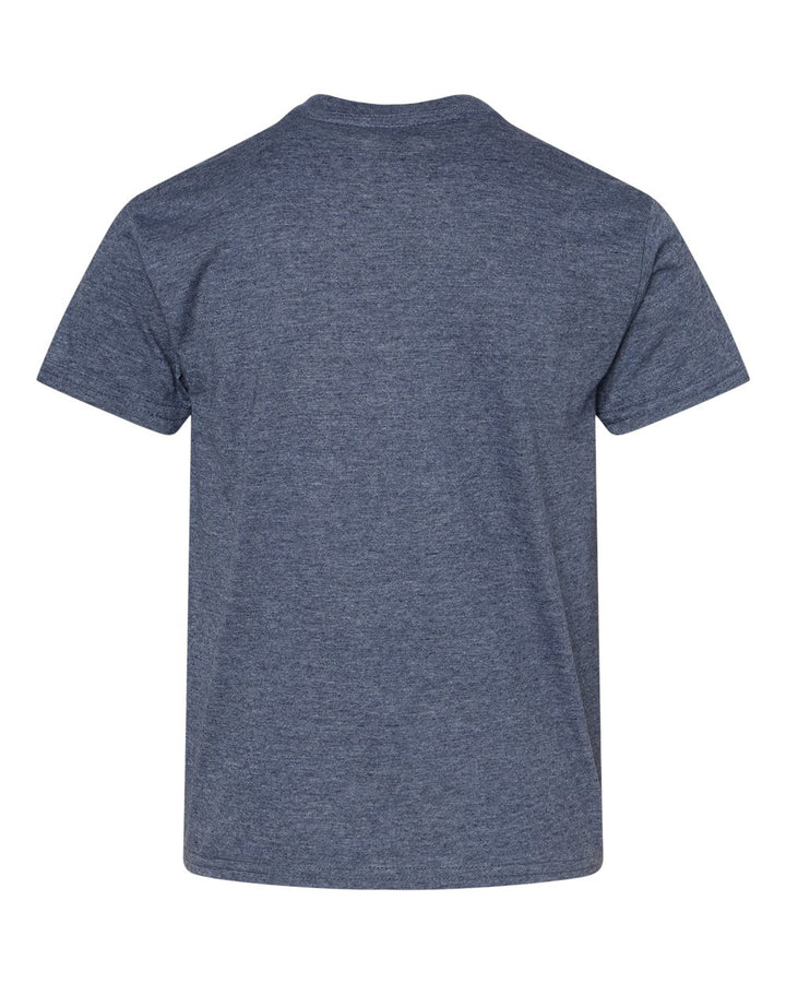 Rear View of Heather Navy Softstyle® Youth T-Shirt - 64000B