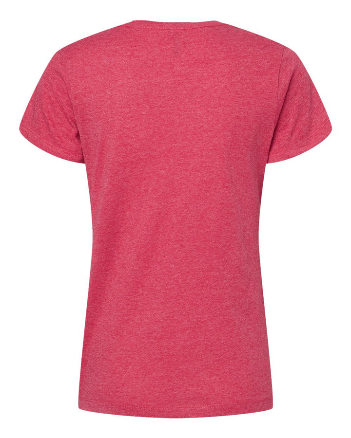 Rear View of Heather Pink Women's Gold Soft Touch T-Shirt - 4810
