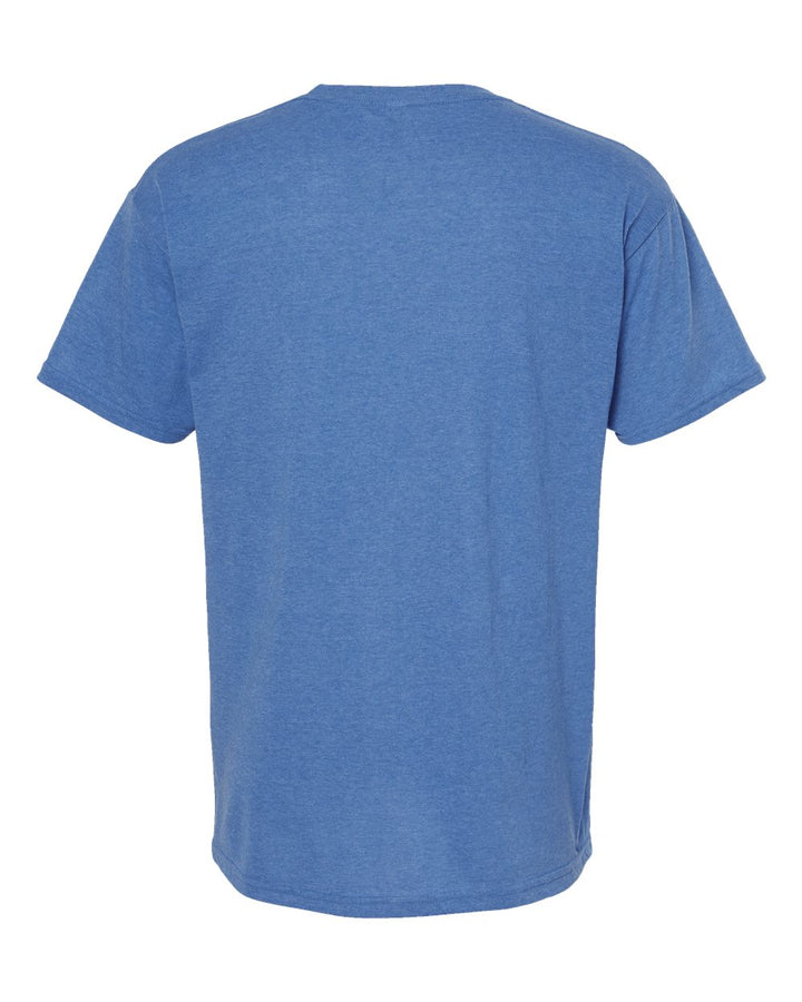 Rear View of Heather Royal Gold Soft Touch T-Shirt - 4800