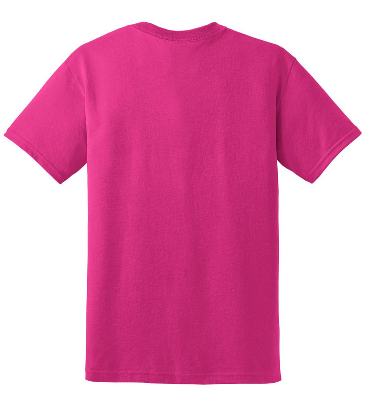 Rear View of Heliconia Gildan DryBlend 50 Cotton/50 Poly T-Shirt. 8000