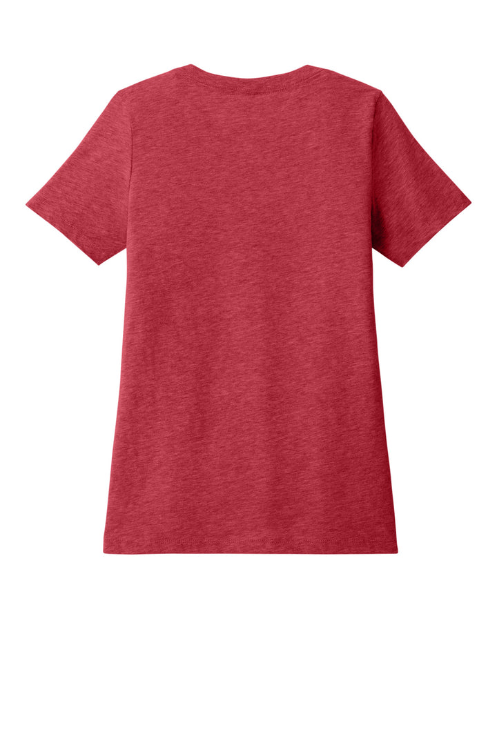 Rear View of HthrRed BELLA+CANVAS Women's Relaxed Heather CVC V-Neck Tee BC6405CVC