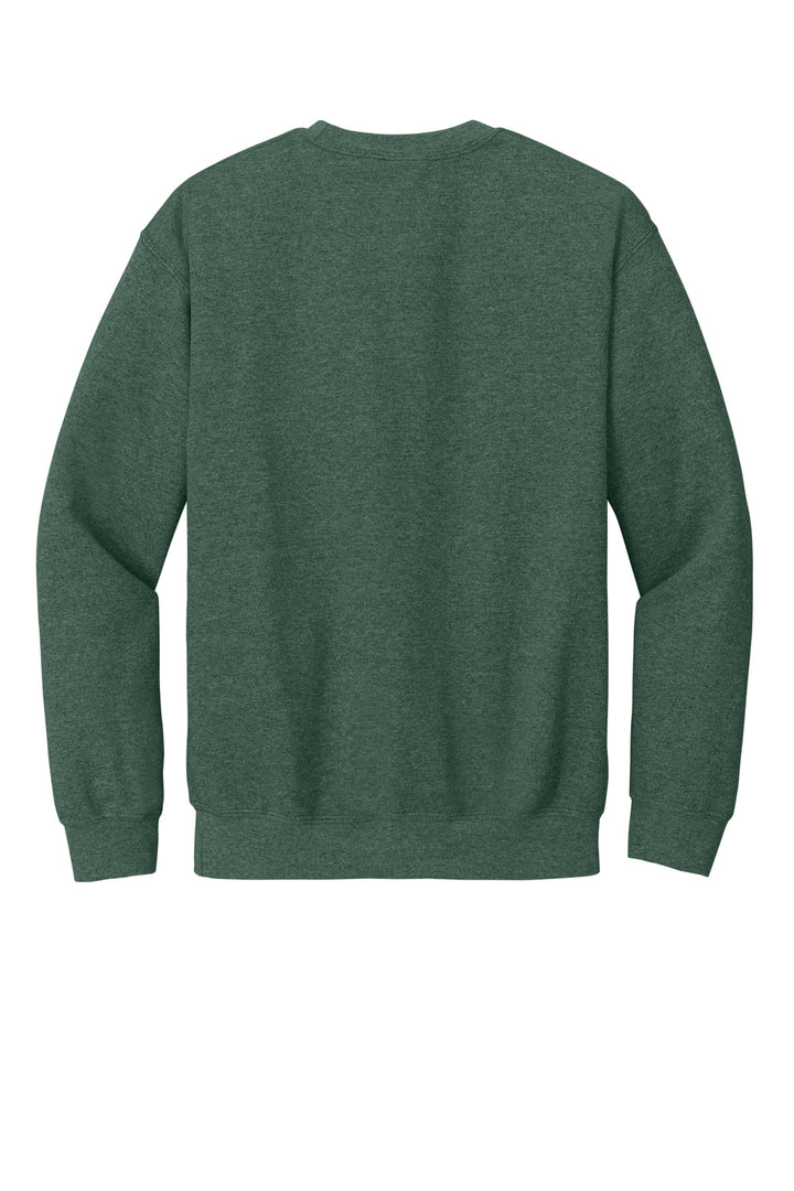 Rear View of HtrDkGreen Gildan Heavy Blend Crewneck Sweatshirt. 18000