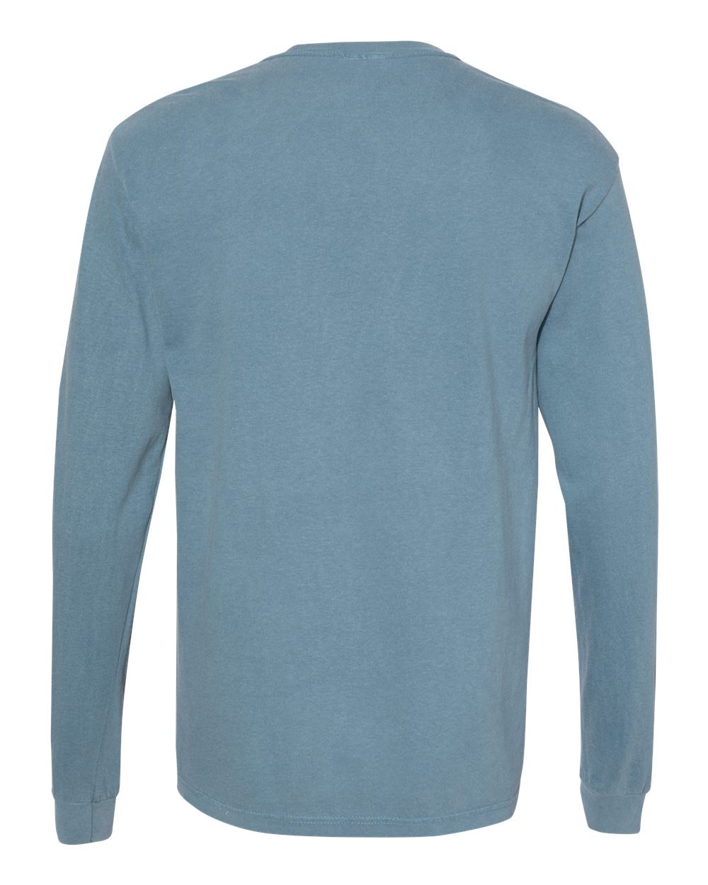 Rear View of Ice Blue Garment-Dyed Heavyweight Long Sleeve T-Shirt - 6014