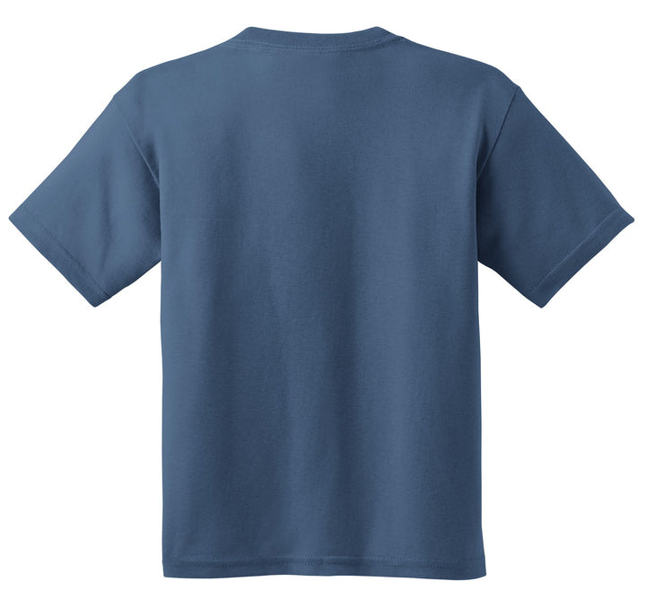 Rear View of Indigo Blue Gildan - Youth Heavy Cotton 100% Cotton T-Shirt. 5000B