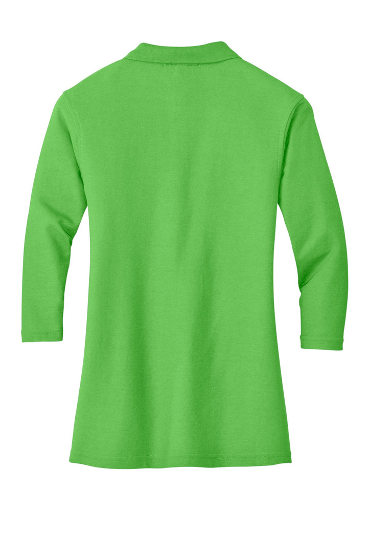 Rear View of Lime Port Authority Women's Silk Touch 3/4-Sleeve Polo. L562