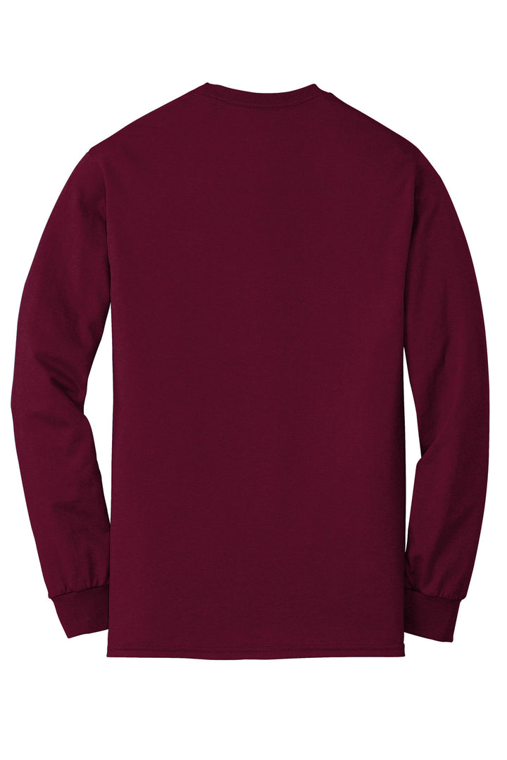 Rear View of Maroon Gildan - DryBlend 50 Cotton/50 Poly Long Sleeve T-Shirt. 8400