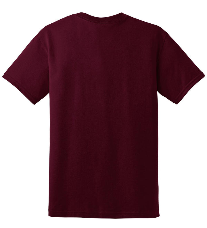 Rear View of Maroon Gildan DryBlend 50 Cotton/50 Poly T-Shirt. 8000