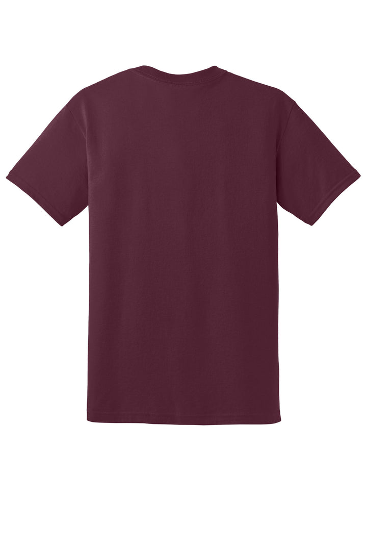 Rear View of Maroon Gildan DryBlend 50 Cotton/50 Poly T-Shirt. 8000