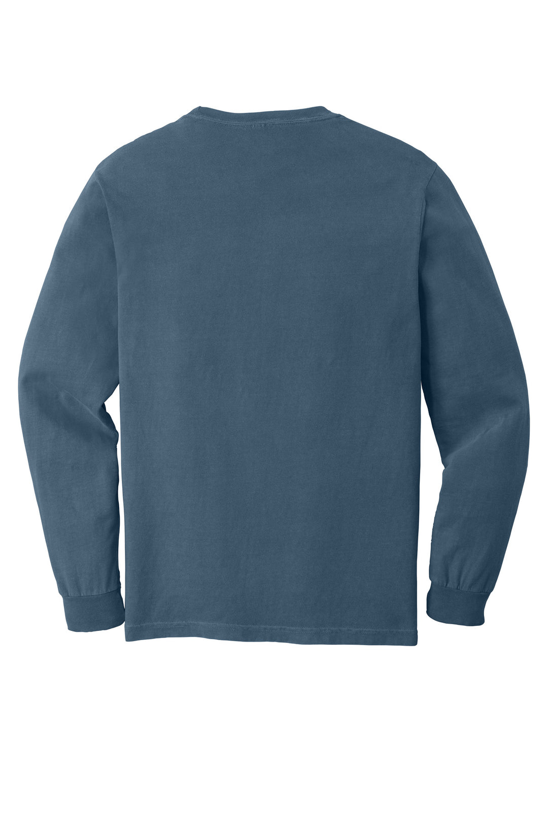 Rear View of Midnight COMFORT COLORS Heavyweight Ring Spun Long Sleeve Pocket Tee. 4410