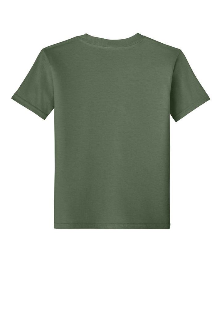 Rear View of MilGreen Gildan Youth Softstyle T-Shirt 64000B