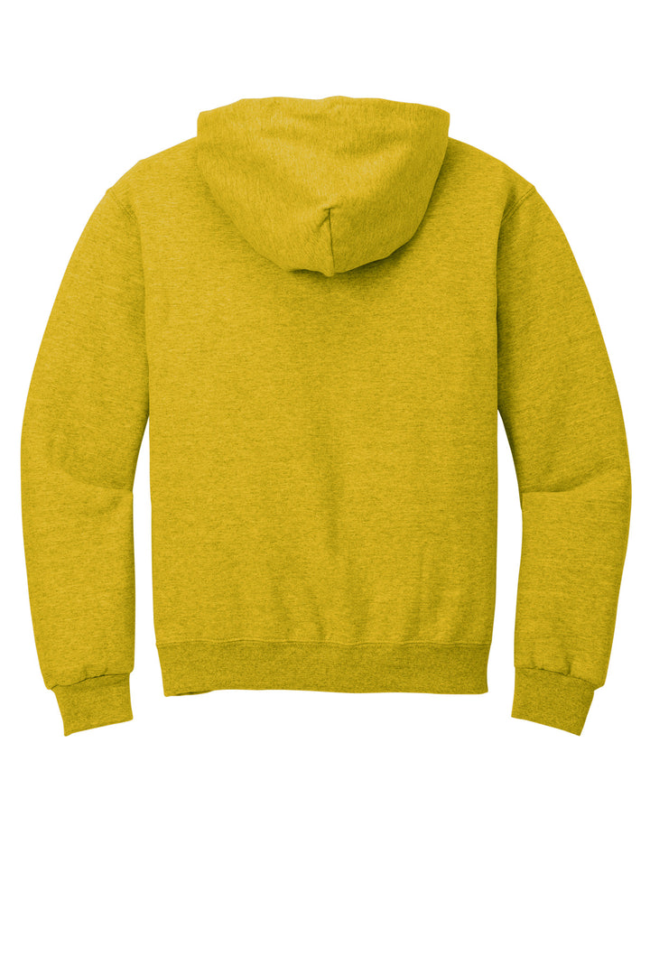 Rear View of MustardHtr Jerzees NuBlend Pullover Hooded Sweatshirt. 996M