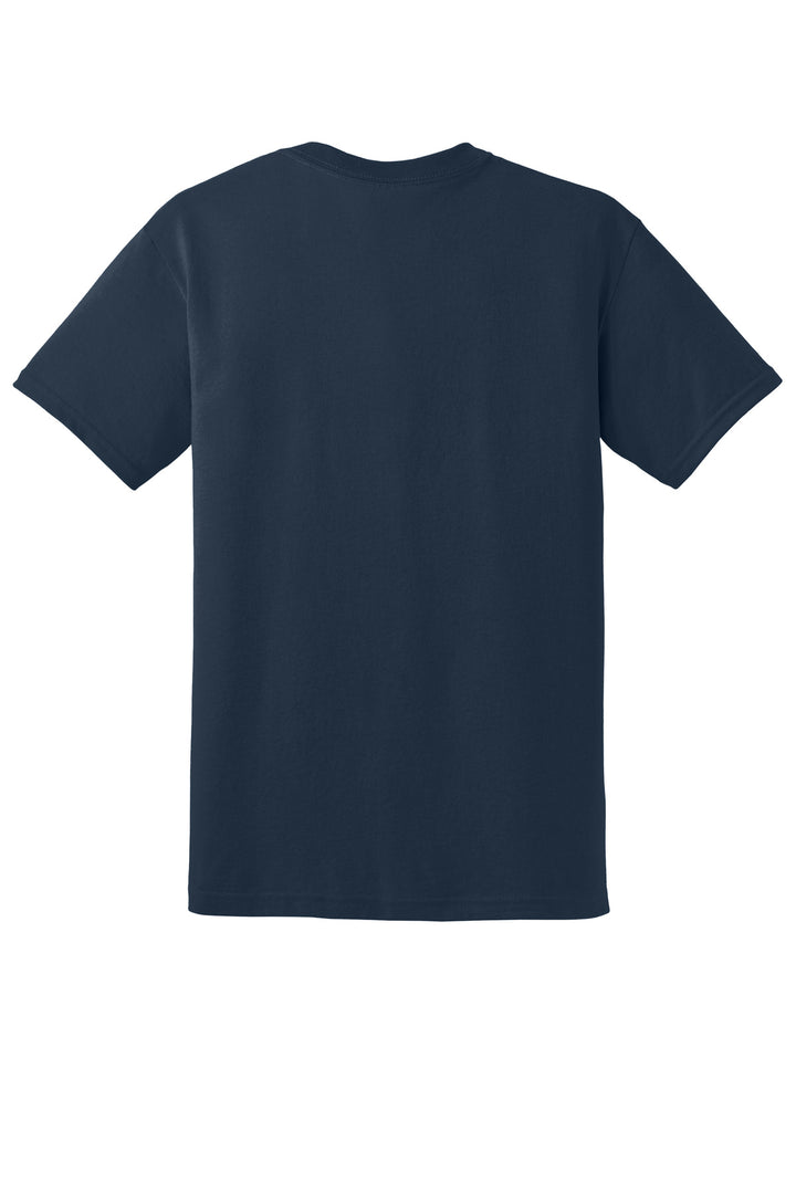 Rear View of Navy Gildan DryBlend 50 Cotton/50 Poly T-Shirt. 8000