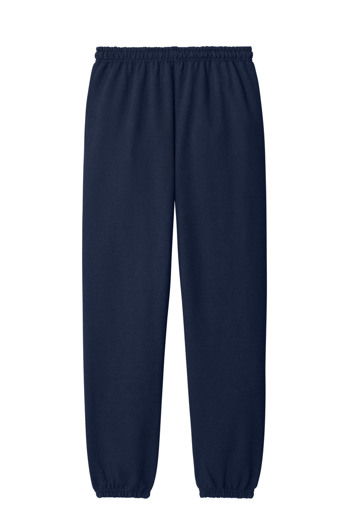 Rear View of Navy Gildan Heavy Blend Sweatpant. 18200