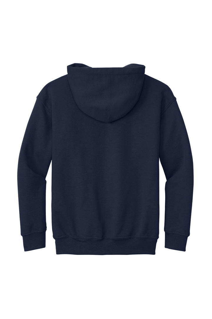 Rear View of NAVY Gildan - Youth Heavy Blend Hooded Sweatshirt. 18500B