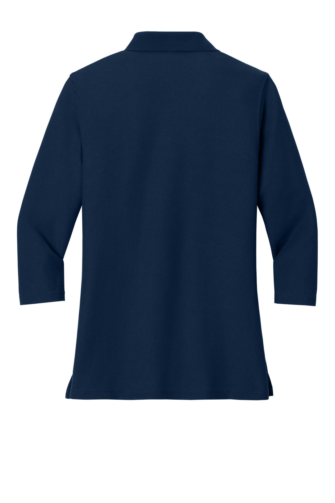 Rear View of Navy Port Authority Women's Silk Touch 3/4-Sleeve Polo. L562