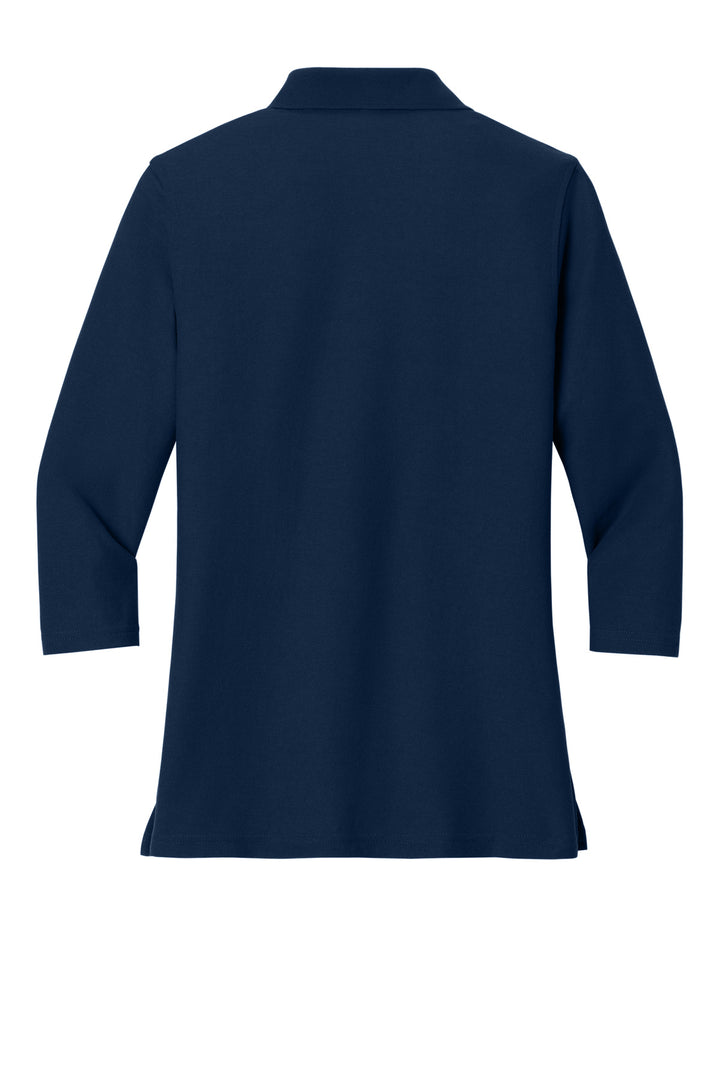 Rear View of Navy Port Authority Women's Silk Touch 3/4-Sleeve Polo. L562