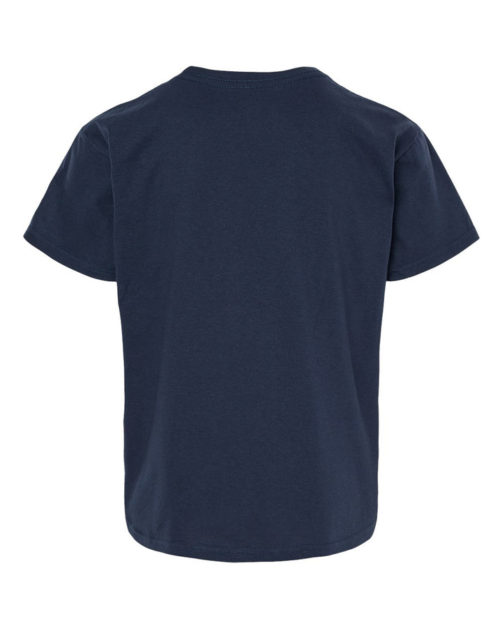 Rear View of Navy Softstyle® Youth T-Shirt - 64000B