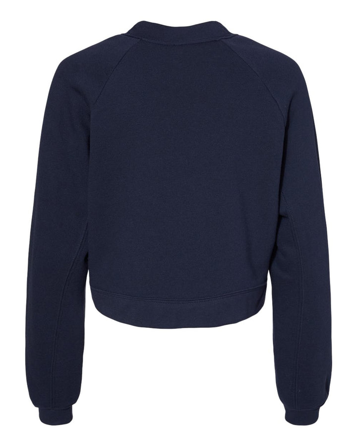 Rear View of Navy Women's Raglan Pullover Fleece - 7505