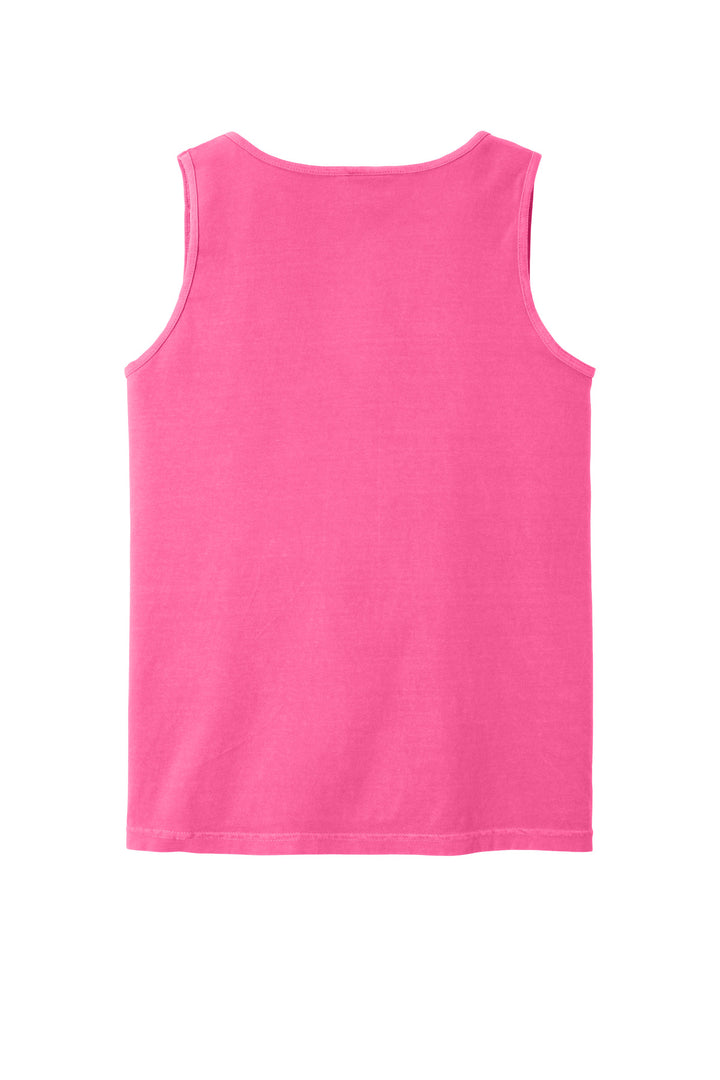 Rear View of Neon Pink COMFORT COLORS Heavyweight Ring Spun Tank Top. 9360