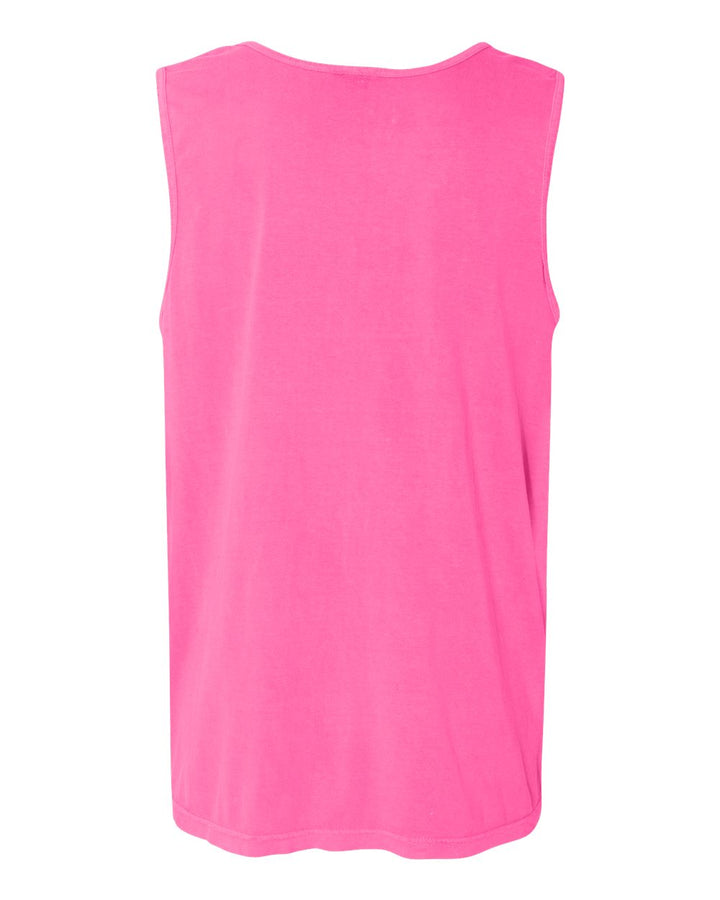 Rear View of Neon Pink Garment-Dyed Heavyweight Tank Top - 9360