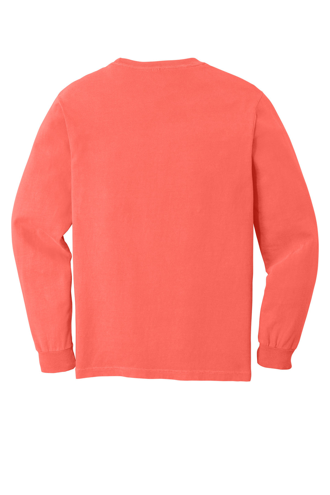 Rear View of Neon Red Orng COMFORT COLORS Heavyweight Ring Spun Long Sleeve Tee. 6014
