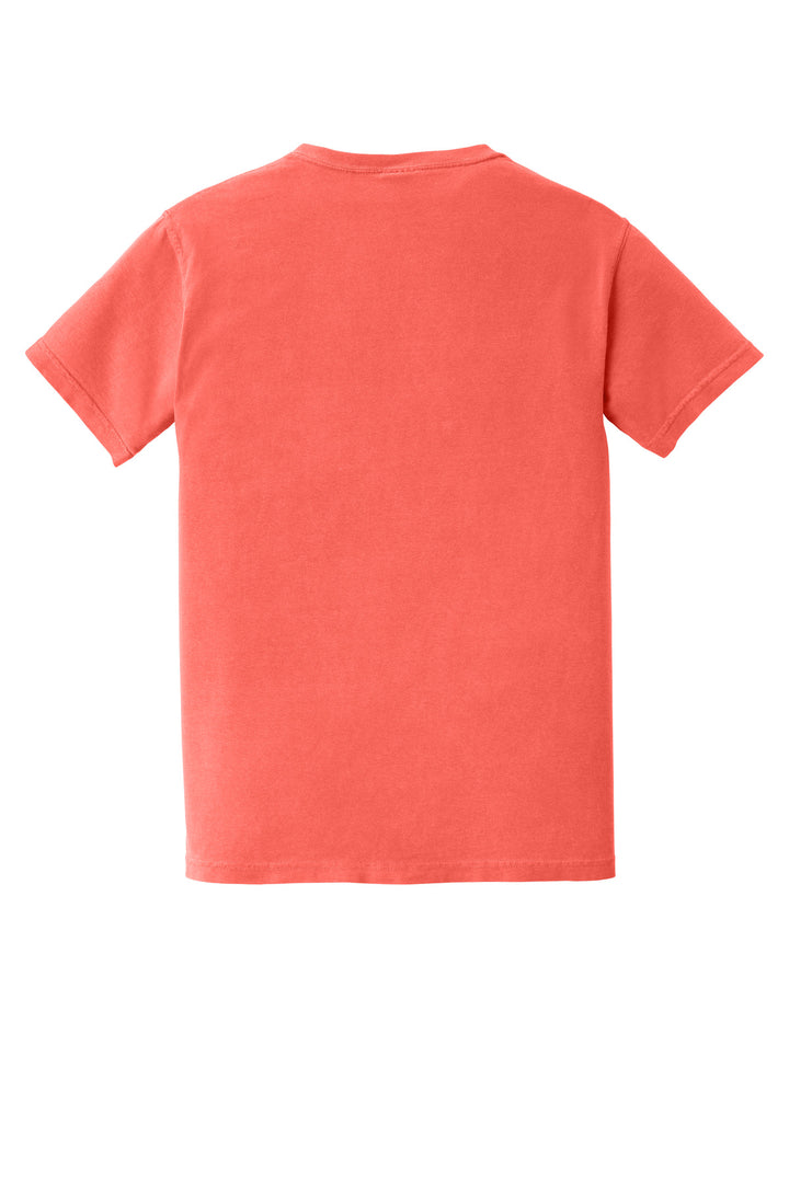 Rear View of NeonRdOrng COMFORT COLORS Heavyweight Ring Spun Pocket Tee. 6030