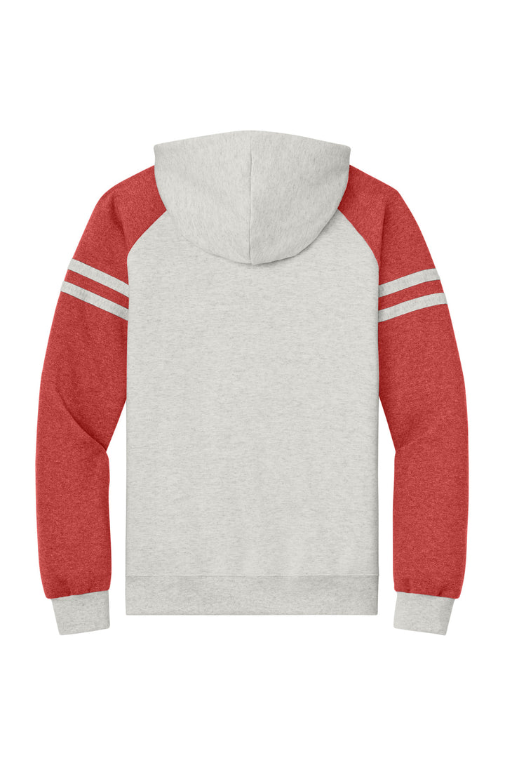 Rear View of OatH/FryRH Jerzees Unisex NuBlend Varsity Colorblock Hooded Sweatshirt 97C