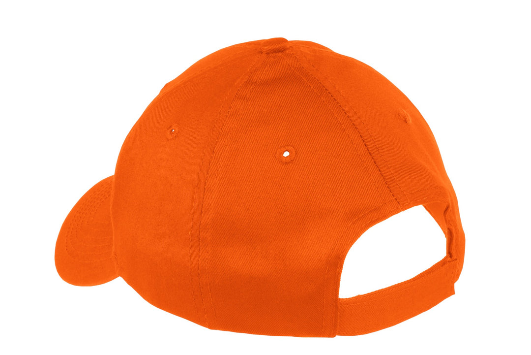Rear View of Orange Port & Company Youth Six-Panel Twill Cap. YCP80